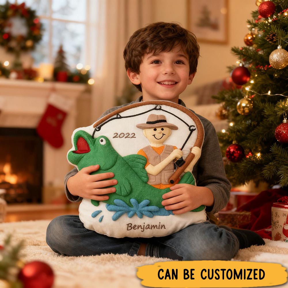 Customized Fishing Pillow Name Gift for Kids Soft Plush with Fisherman and Fish Design Graphic 3D Print Perfect for Fishing Enthusiasts and Holidays