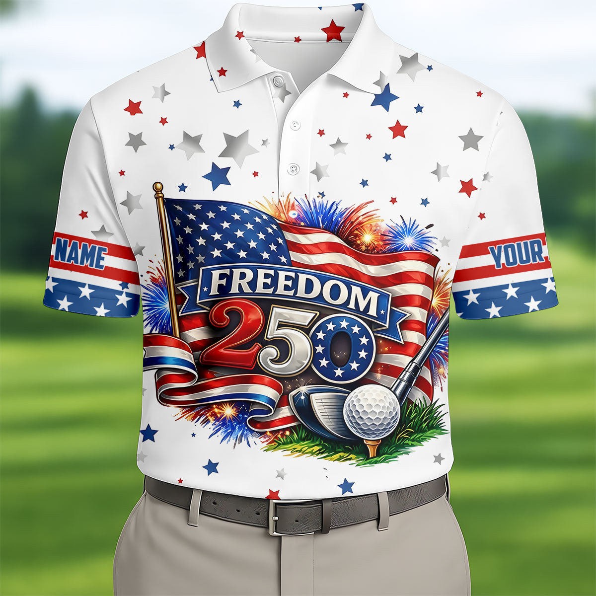Customized Freedom 250 Independence Golf Polo Shirt Mens Polo Golf Shirts Golf Gift Ideas