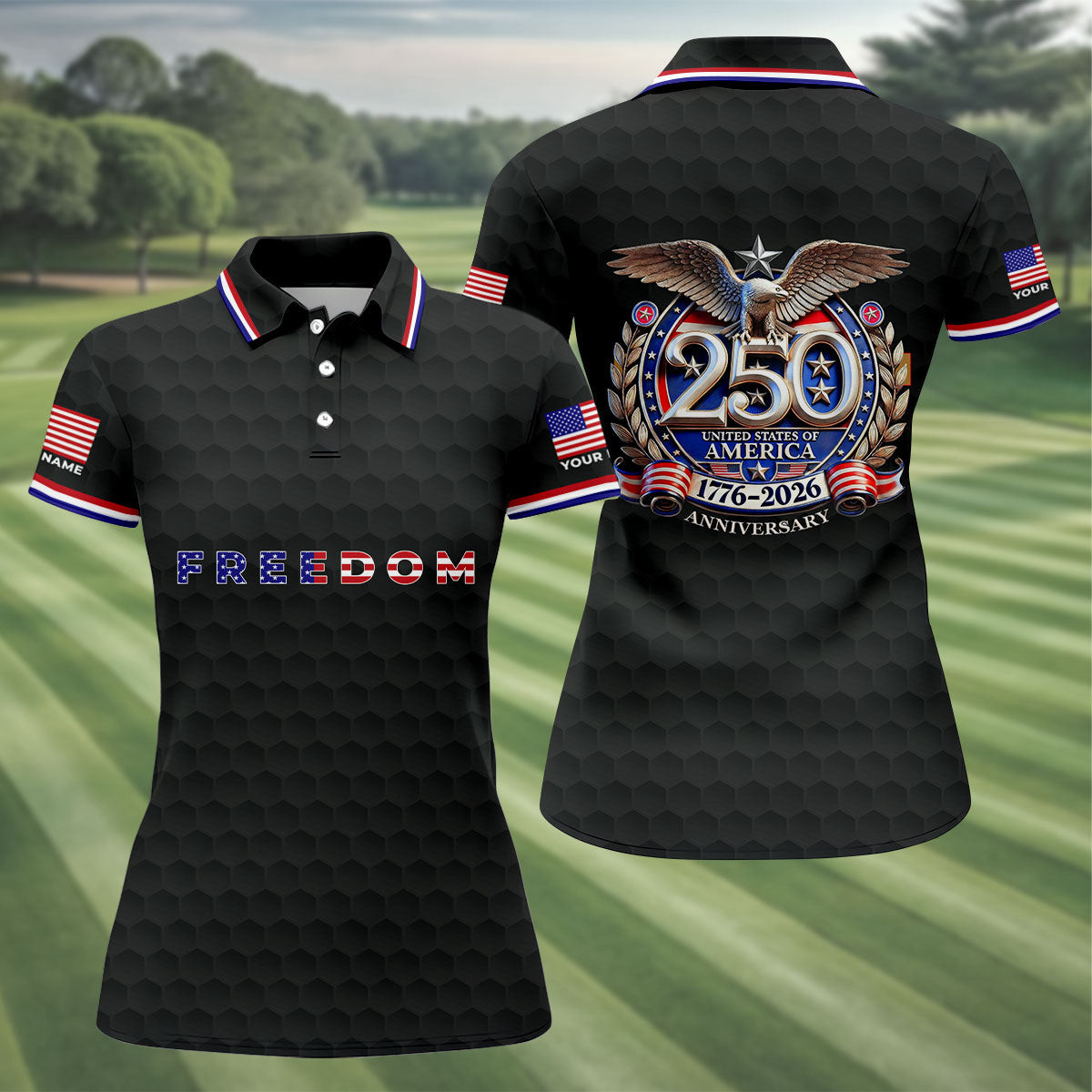Customized Freedom America 250Th Anniversary Golf Polo Shirt Golfers Apparel Gifts For Her