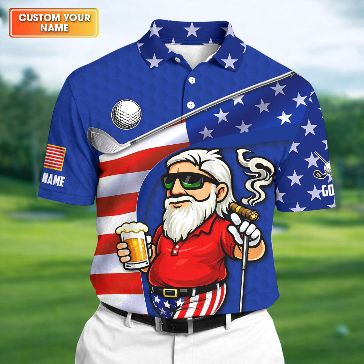 Customized Golf And Beer Patriotic Golf Polo Shirt Golfers Apparel Cool Golf Gifts For Dad