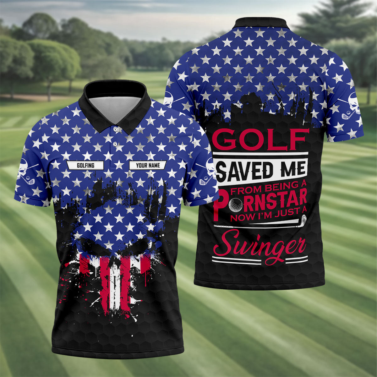 Customized Golf Saved Me US Flag Skull Golf Polo Shirt Mens Golf Shirts Gift For Golfers