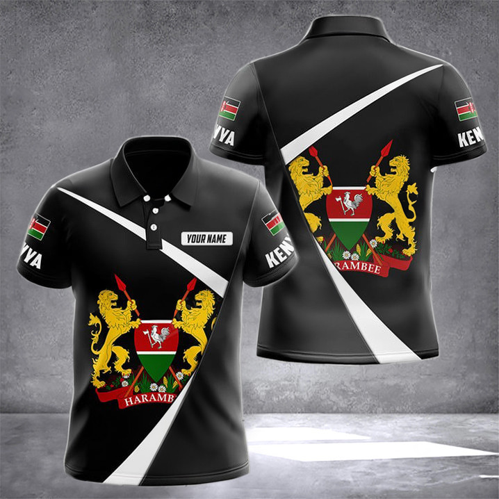 Customized Kenya Black Form Polo Shirt Coat Of Arms Kenya Clothing Gifts For Boyfriend