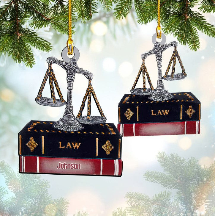 Customized Lawyer Scales Of Justice And Gavel Acrylic Ornament for Lawyer Christmas Gift