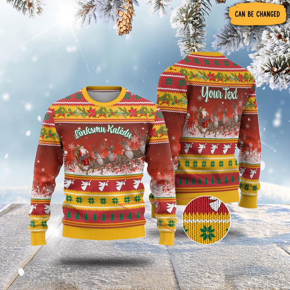 Customized Lithuania Christmas Ugly Christmas Sweater Lietuva Santa Claus Christmas Presents