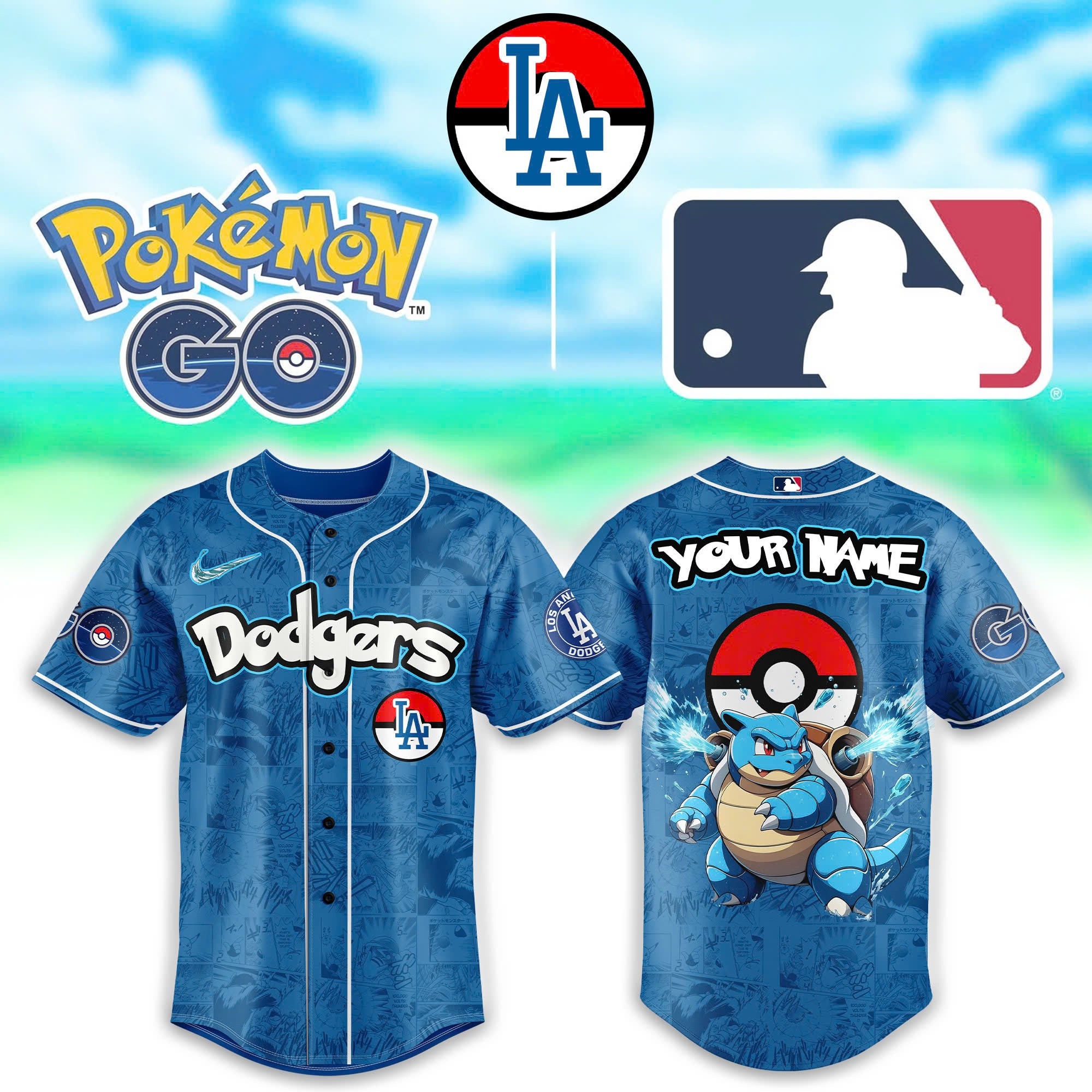 Customized Los Angeles Dodgers Pokemon Go Blastoise Baseball Jersey Cool Baseball Gifts