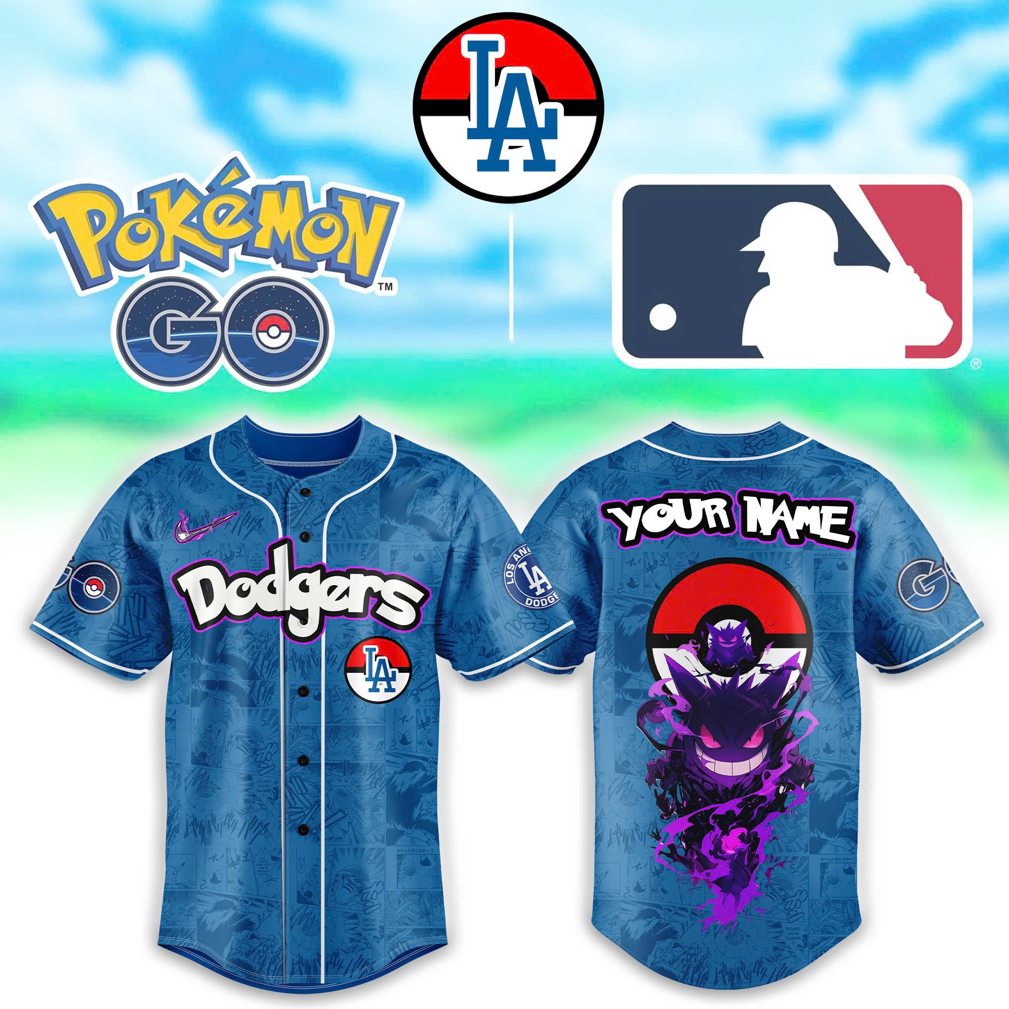 Customized Los Angeles Dodgers Pokemon Go Gengar Baseball Jersey Gifts For Dodgers Fans