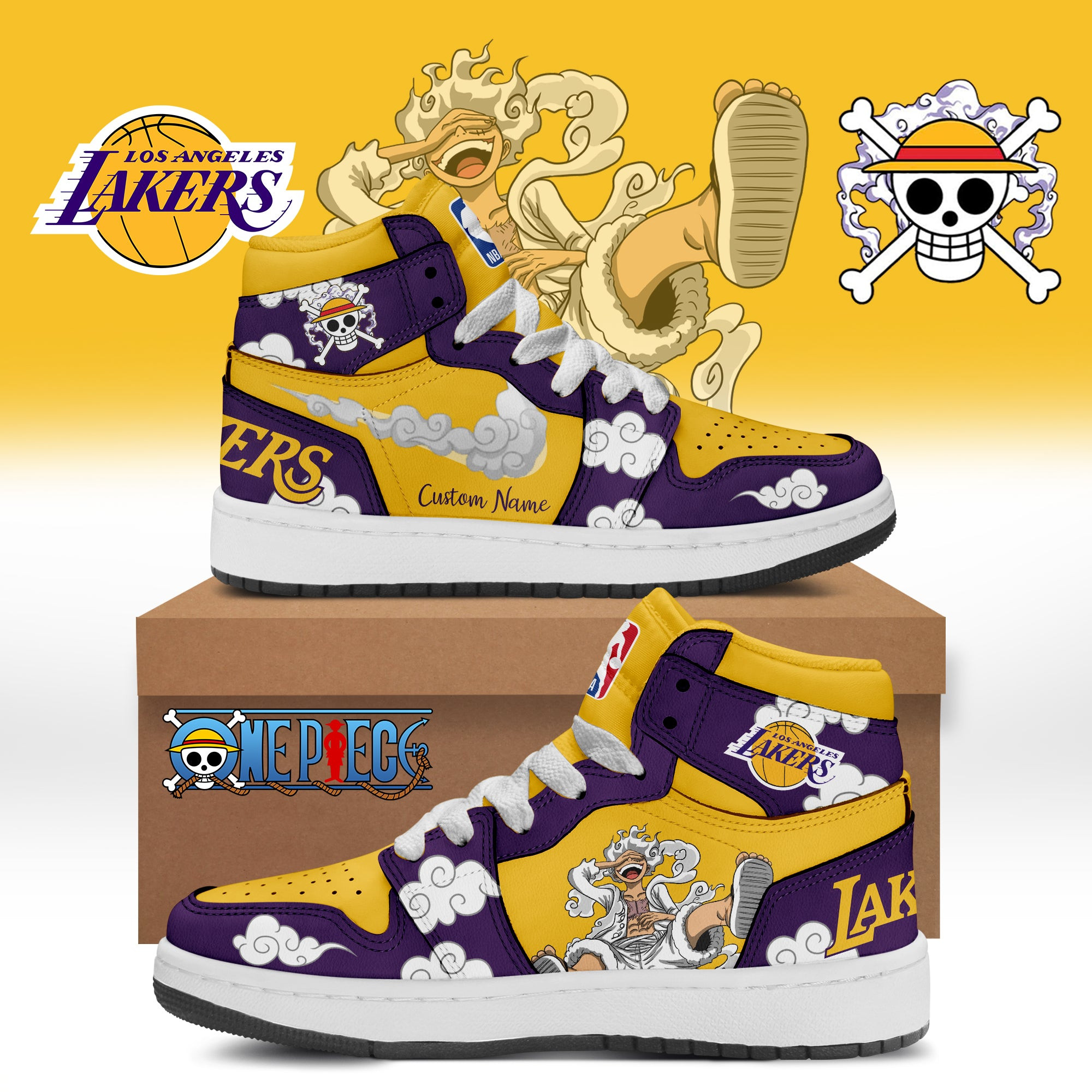 Customized Los Angeles Lakers One Piece Luffy Sneakers Gifts For Basketball Fan