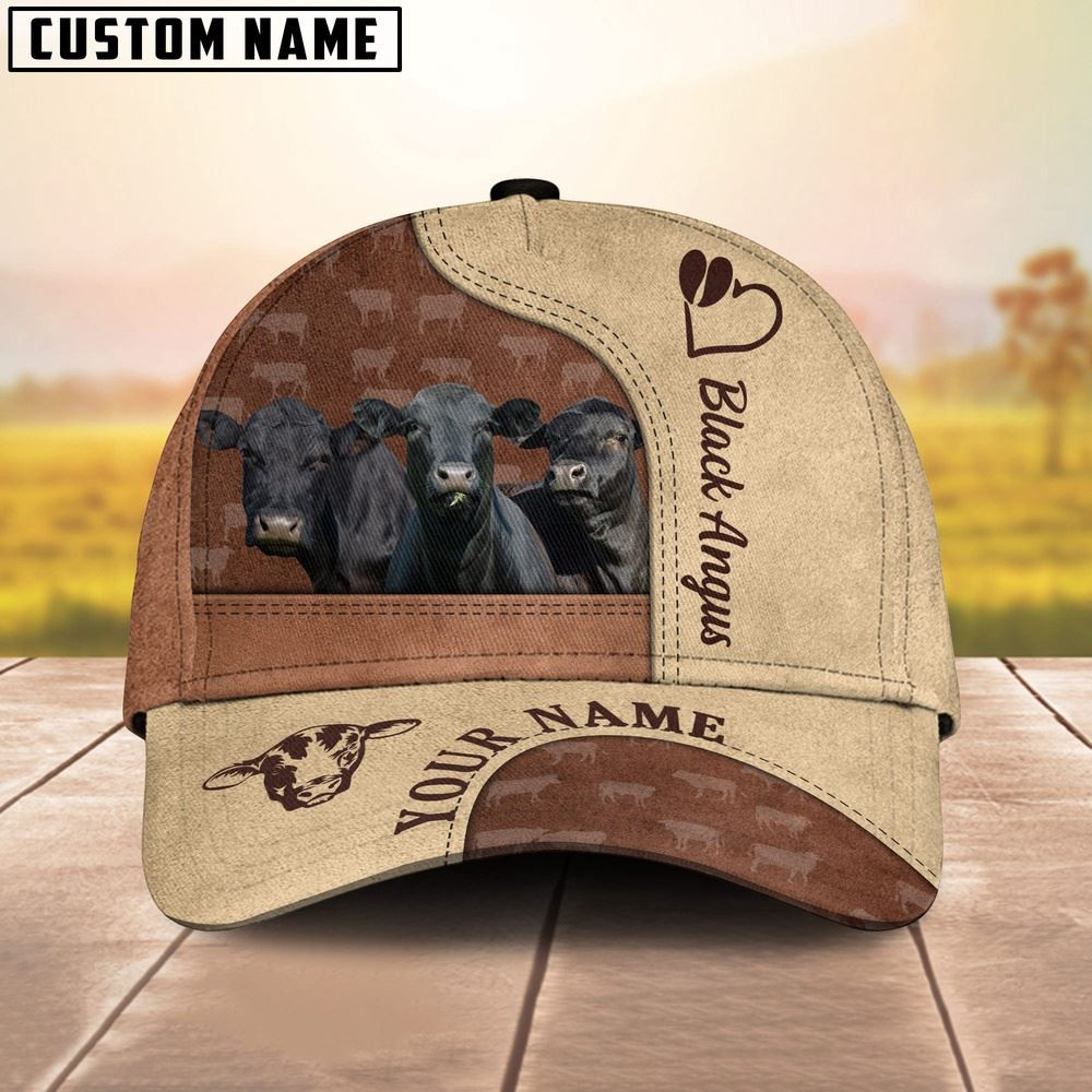 Customized Name Black Angus Happiness Brown Yellow Cap Farm Cap Farmer Baseball Cap Gift For Farmer