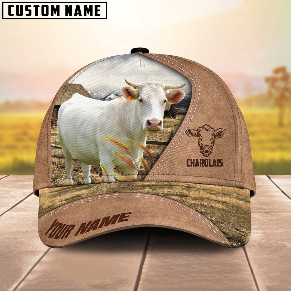 Customized Name Charolais On Ranch Light Brown Cap Farm Cap Farmer Baseball Cap Gift For Farmer