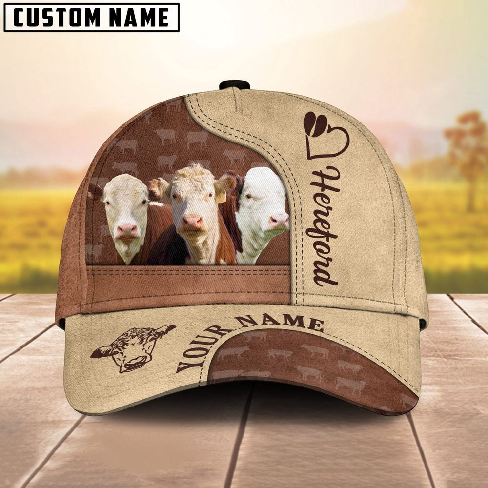 Customized Name Hereford Happiness Brown Yellow Cap Farm Cap Farmer Baseball Cap Gift For Farmer