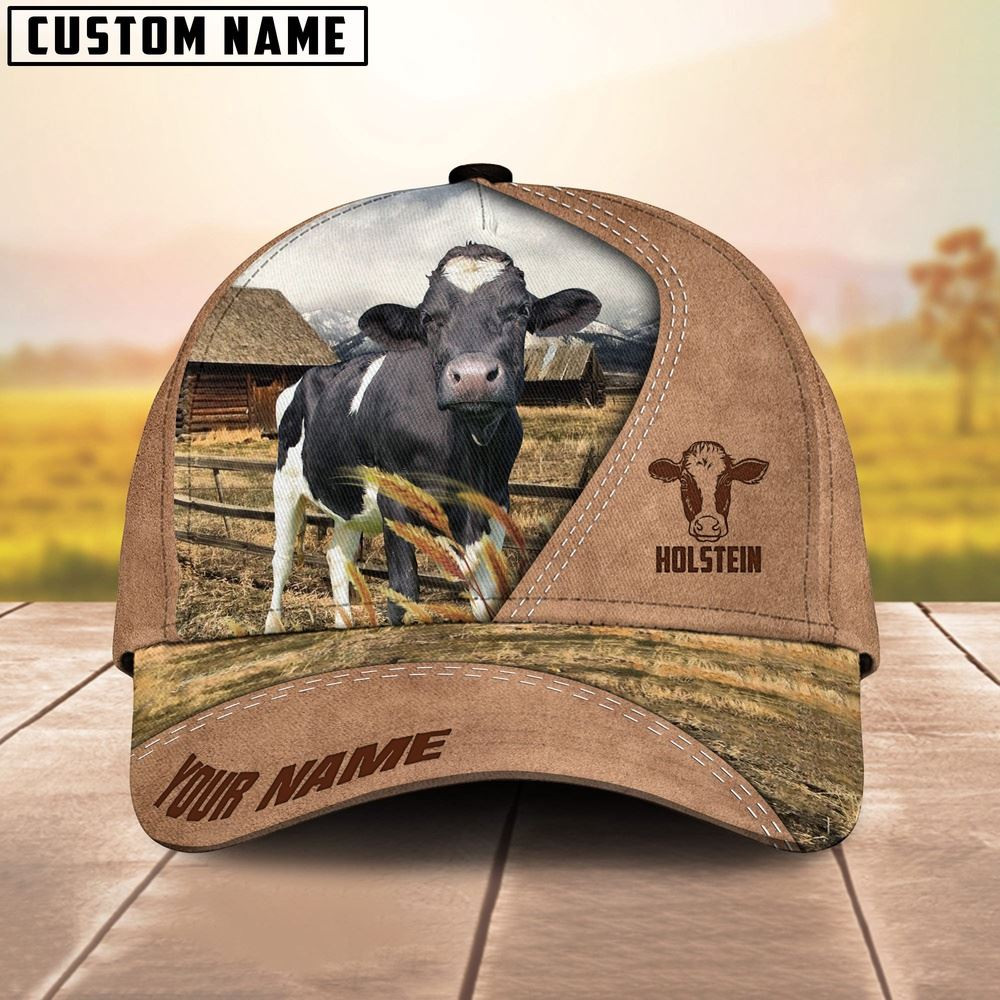 Customized Name Holstein On Ranch Light Brown Cap Farm Cap Farmer Baseball Cap Gift For Farmer