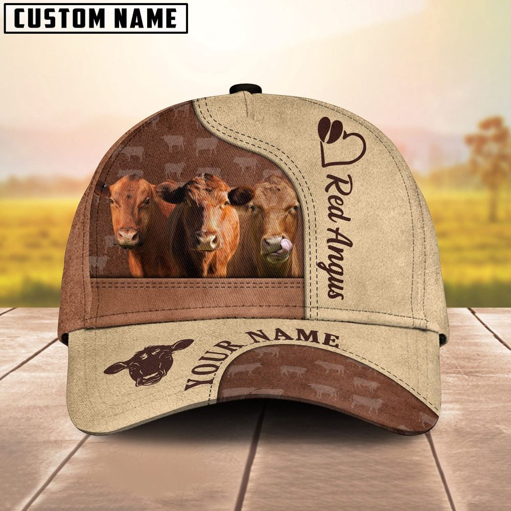 Customized Name Red Angus Happiness Brown Yellow Cap Farm Cap Farmer Baseball Cap Gift For Farmer