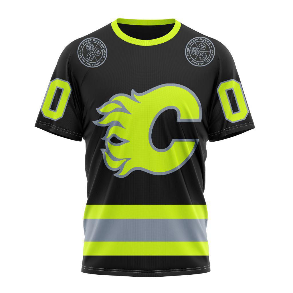 Customized NHL Calgary Flames Firefighter T-Shirt Gift For Hockey Fans