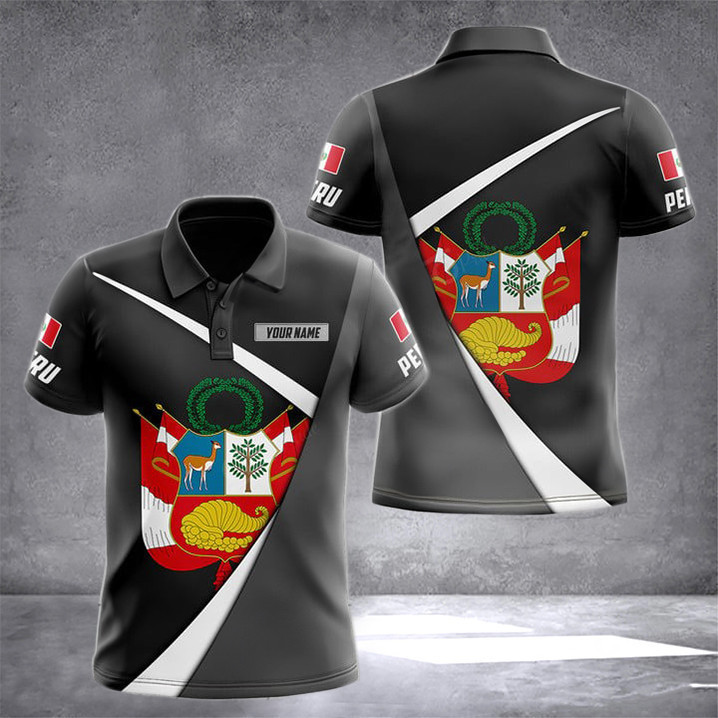 Customized Peru Coat Of Arms Black Form Polo Shirt Men's Peru Clothing Gifts For Peruvians