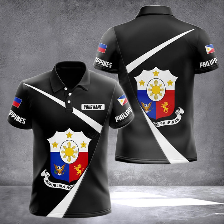 Customized Philippines Coat Of Arms Black Form Polo Shirt Men's Gift Ideas For Friends Philippines