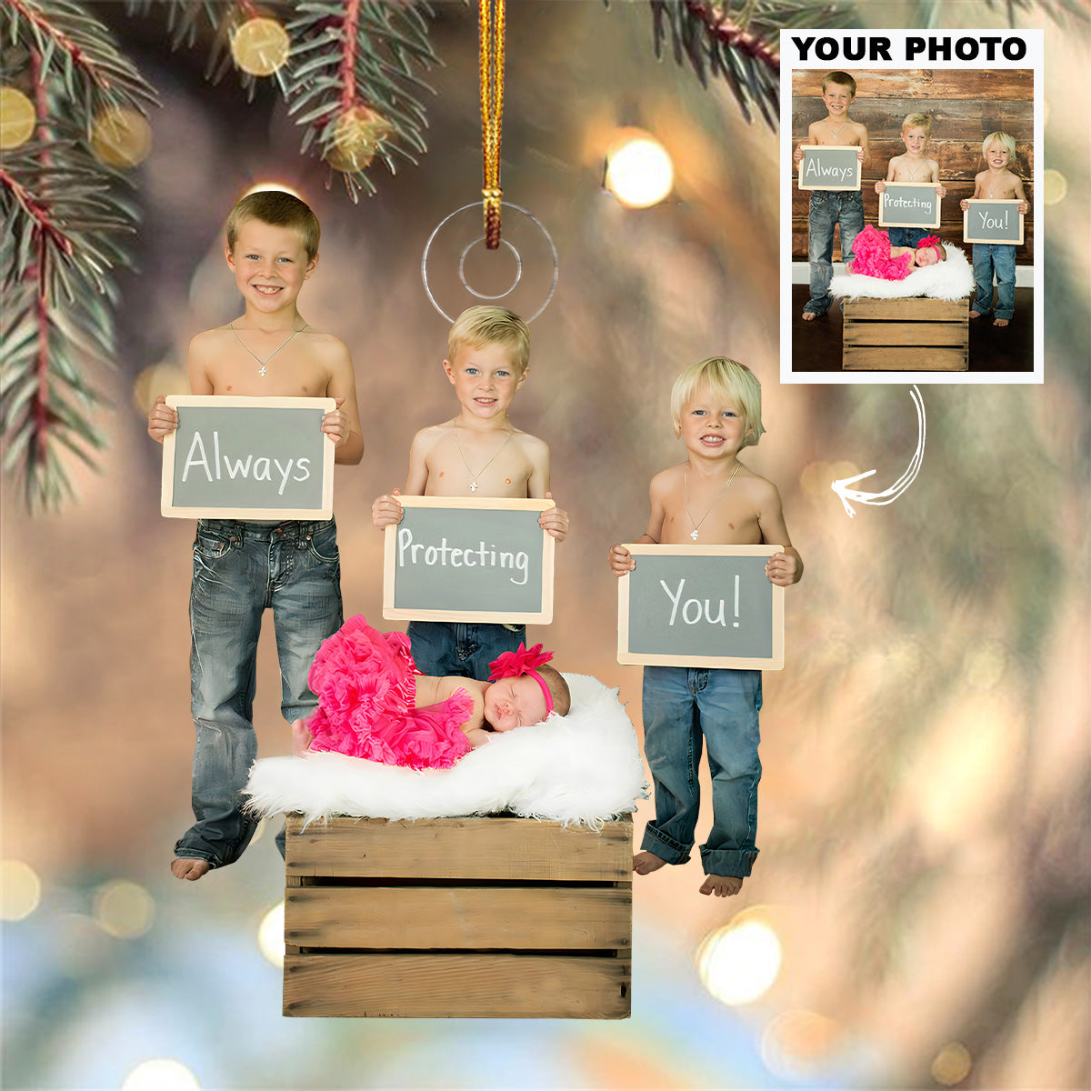 Customized Photo Ornament Always Protecting You Personalized Photo Mica Ornament Christmas