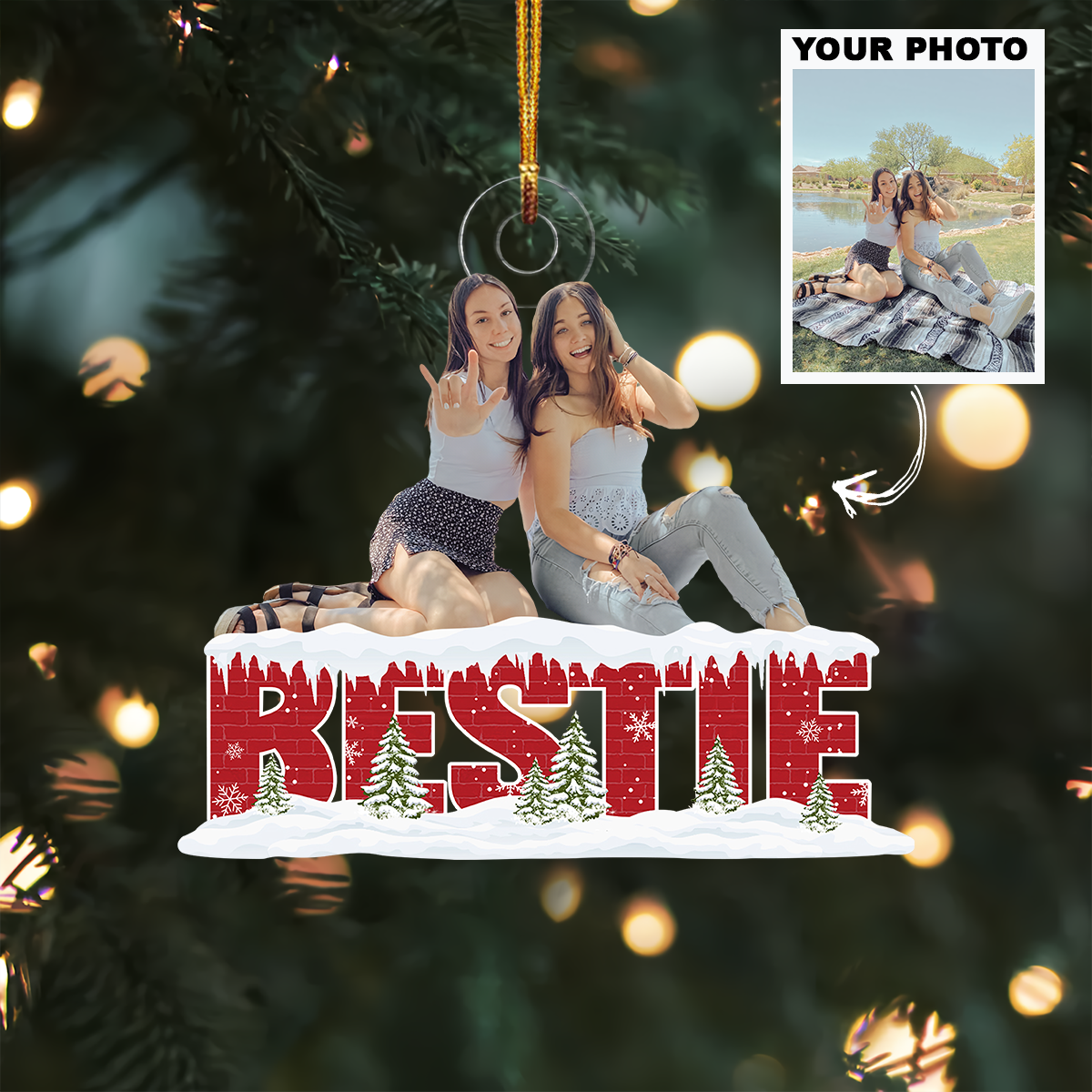 Customized Photo Ornament Besties Personalized Photo Mica Ornament Christmas Gift For 2