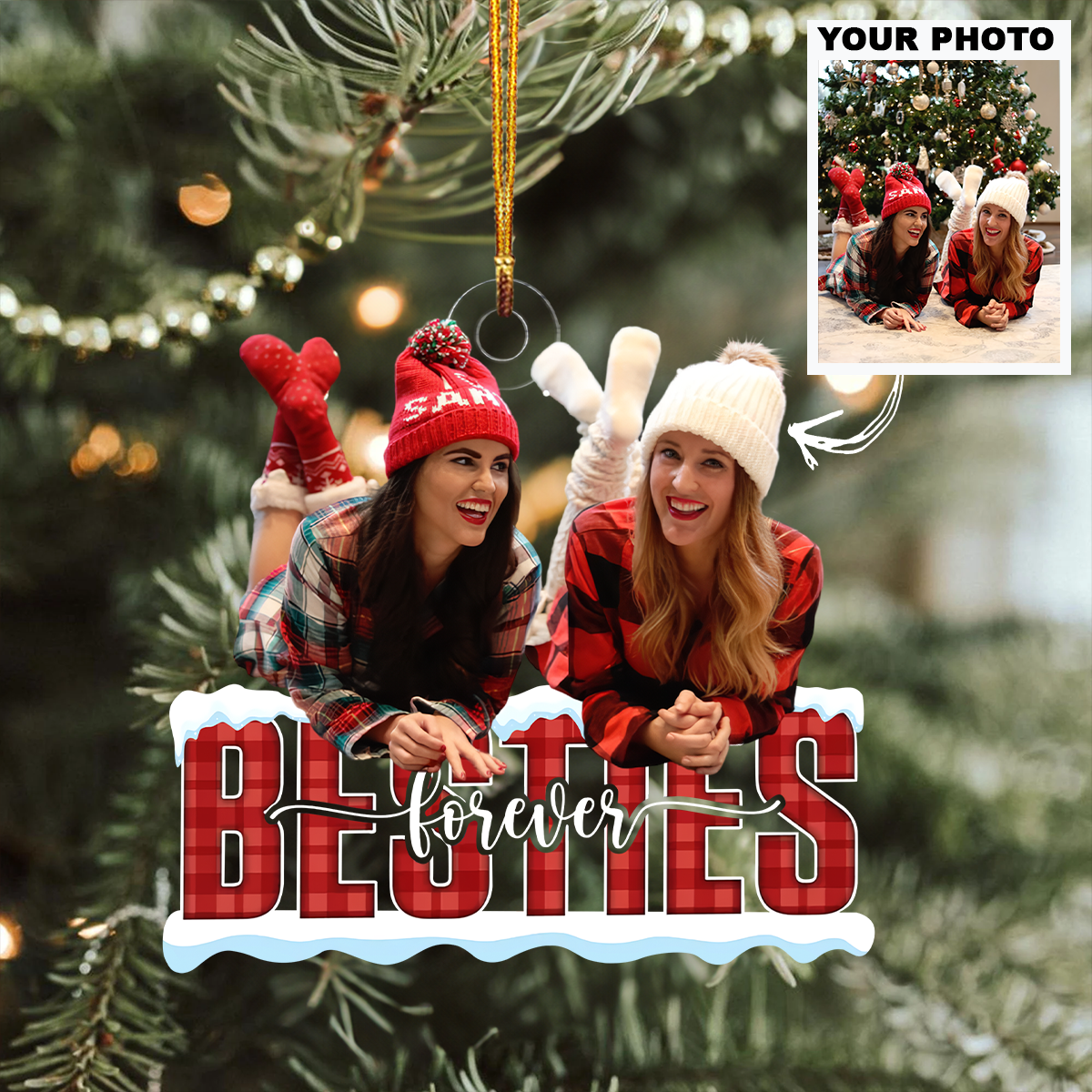 Customized Photo Ornament Besties Personalized Photo Mica Ornament Christmas Gift For