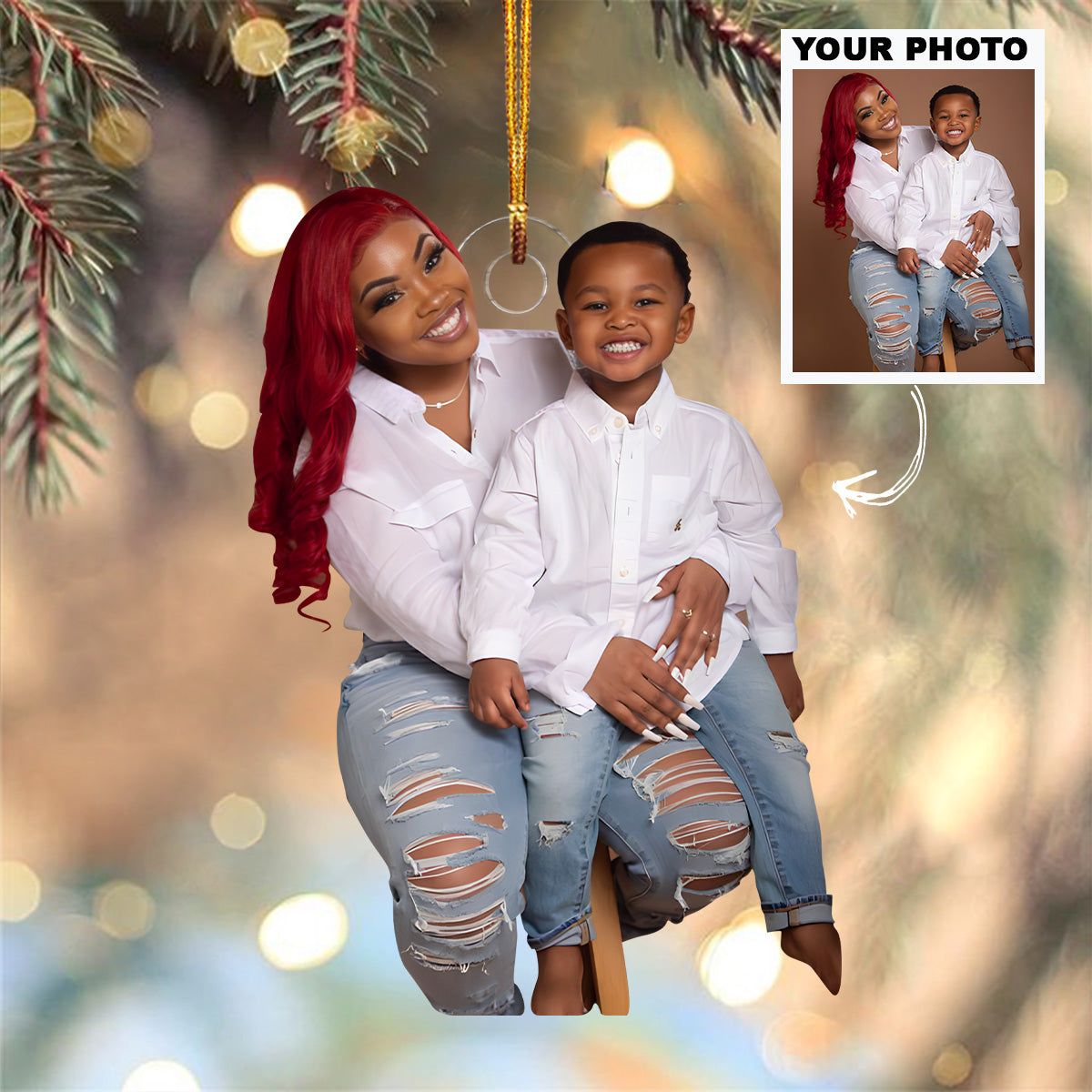 Customized Photo Ornament Christmas Matching Outfit Personalized Photo Mica Ornament