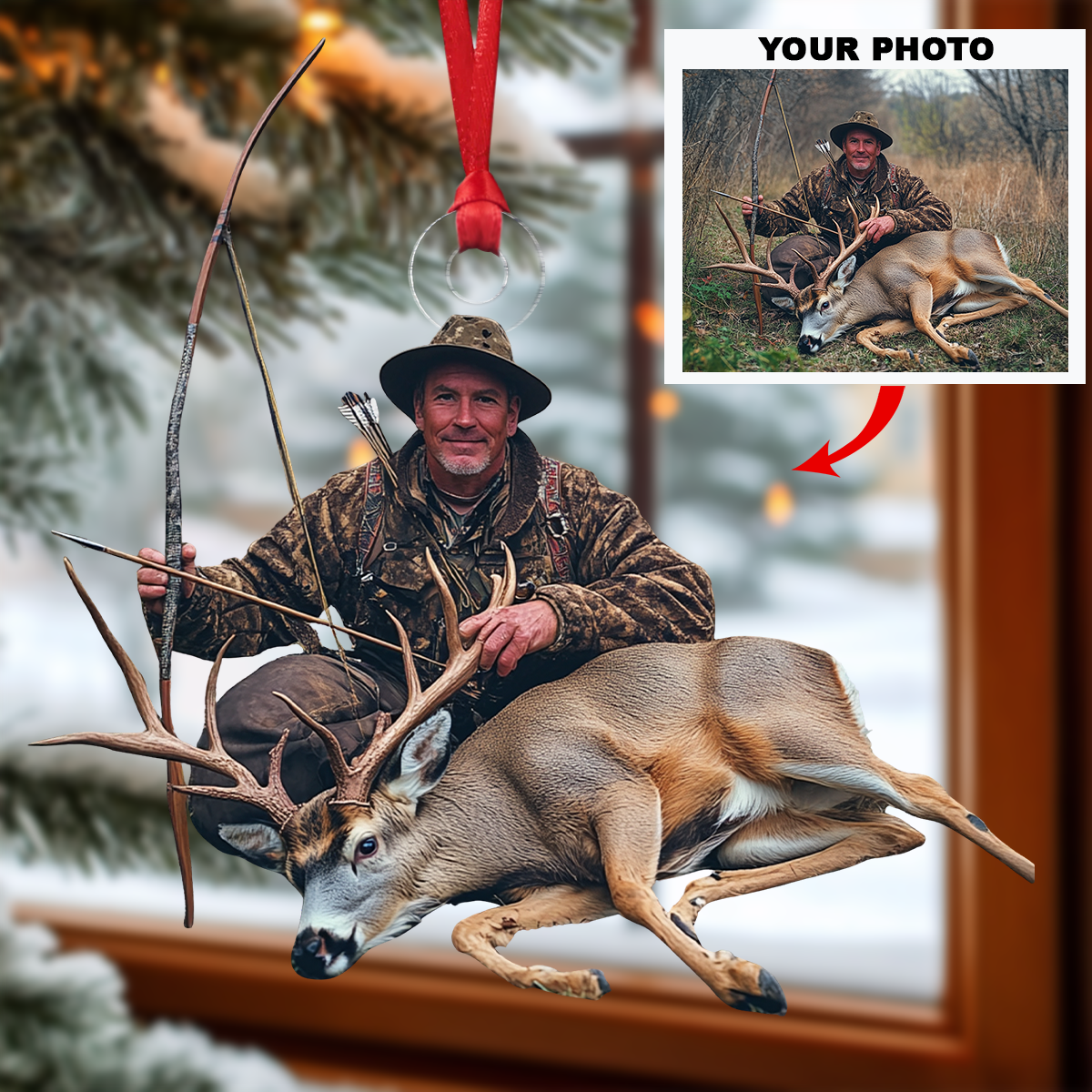 Customized Photo Ornament Deer Hunting Personalized Photo Mica Ornament Christmas Gift