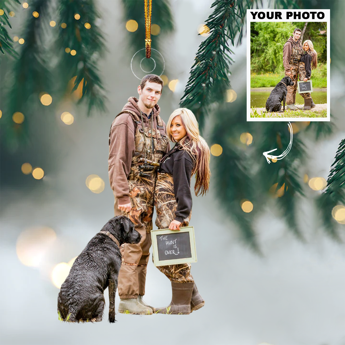 Customized Photo Ornament Hunting Couple Personalized Photo Mica Ornament Christmas Gift