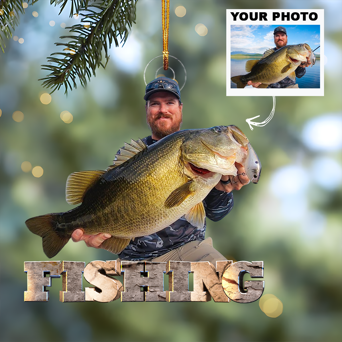 Customized Photo Ornament Personalized Photo Mica Ornament Christmas Gift For Fishing