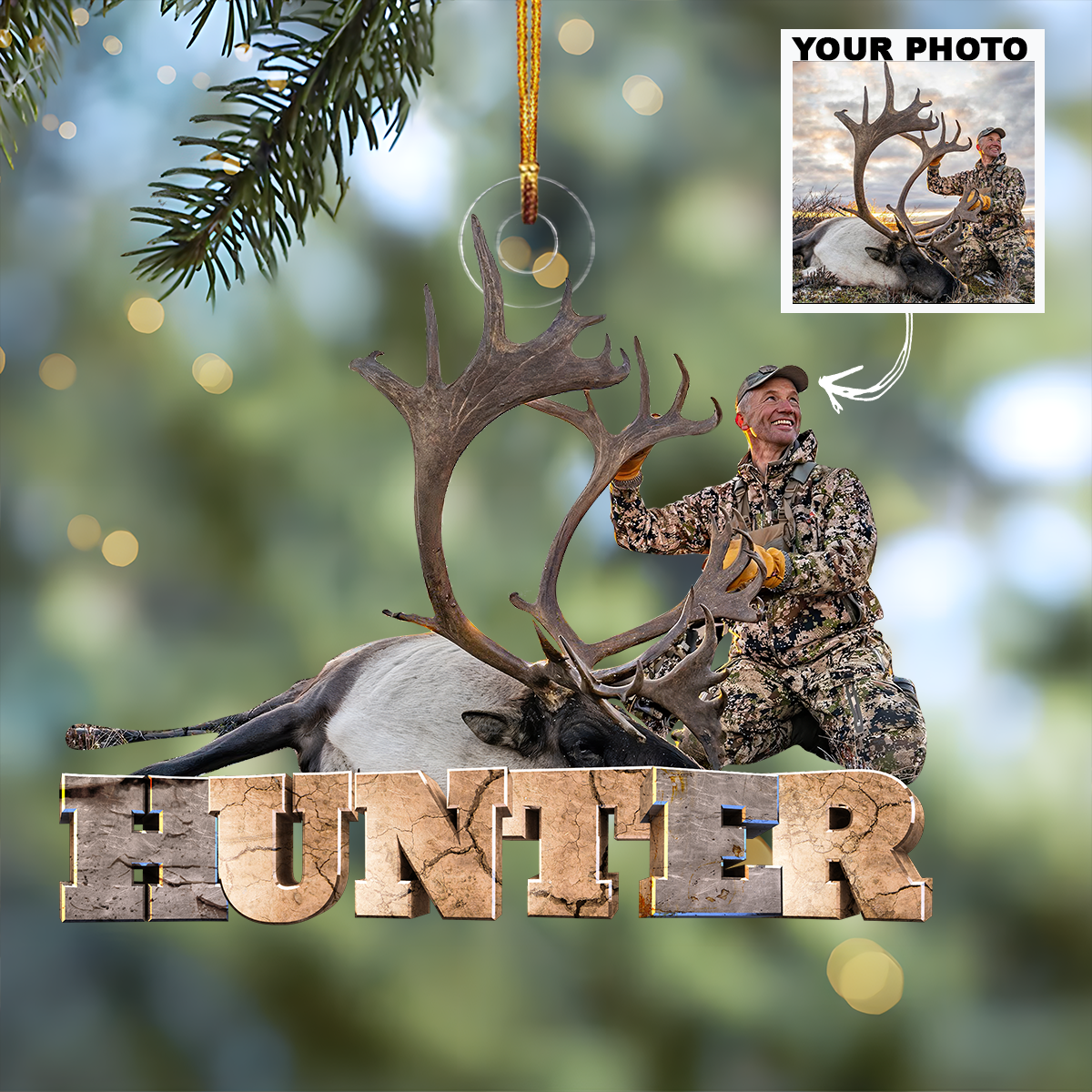 Customized Photo Ornament Personalized Photo Mica Ornament Christmas Gift For Hunting