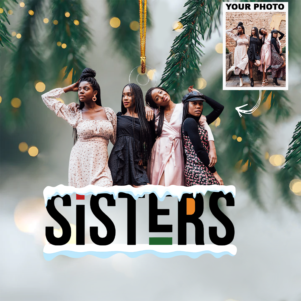 Customized Photo Ornament Sisters 2025 Personalized Photo Mica Ornament Christmas Gift
