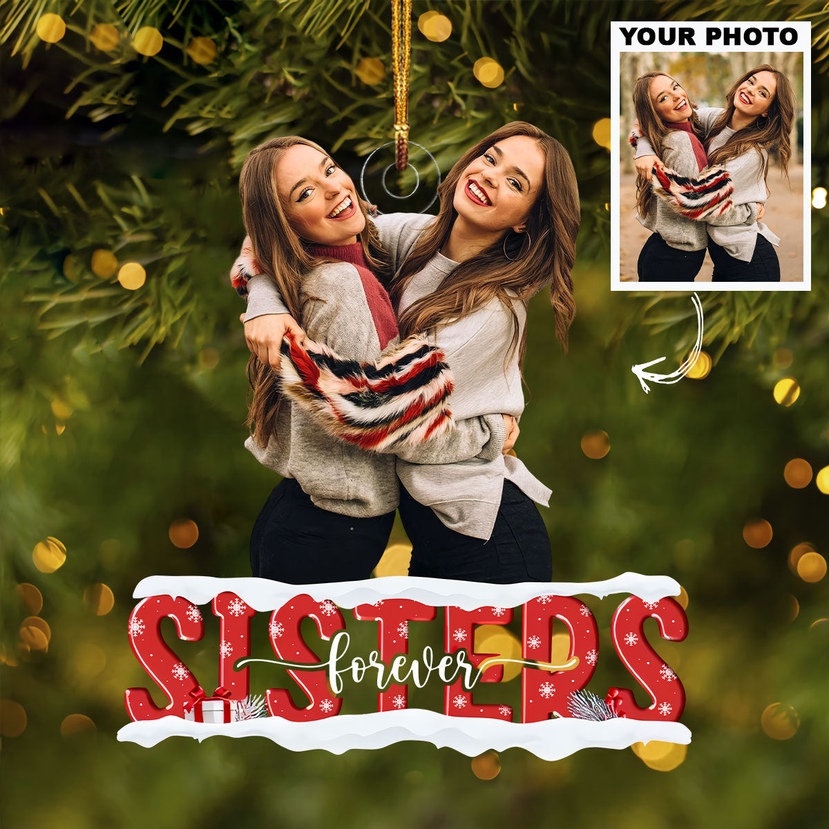 Customized Photo Ornament Sisters Forever Personalized Photo Mica Ornament Christmas