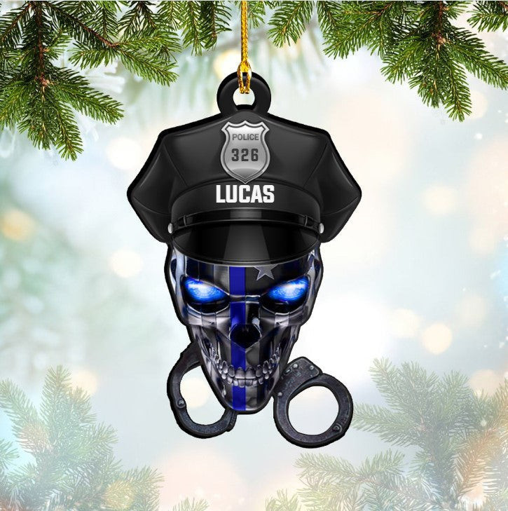 Customized Skull Police acrylic Ornament for Police  Gift for Policeman