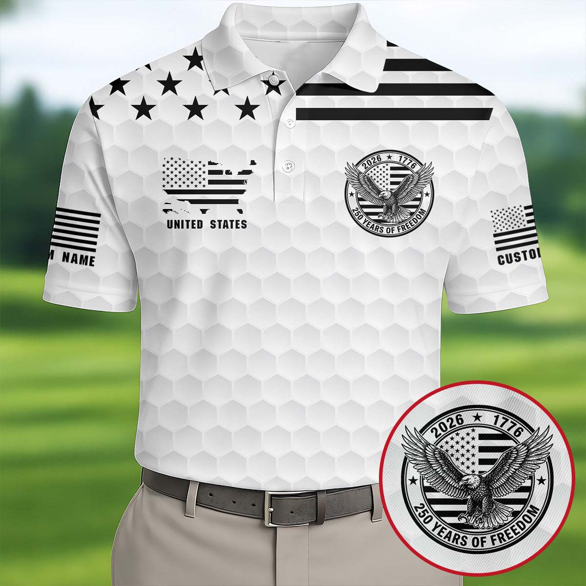 Customized US 50 Years Of Freedom Golf Polo Shirt Patriotic Apparel Golf Gifts For Dad
