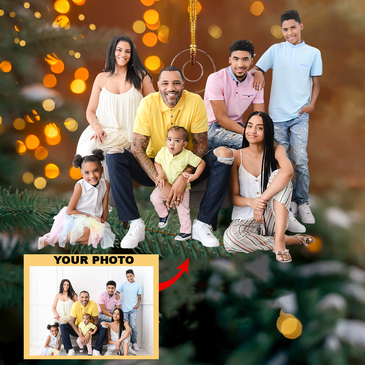 Customized Your Photo Ornament Happy Family Personalized Photo Mica Ornament Christmas