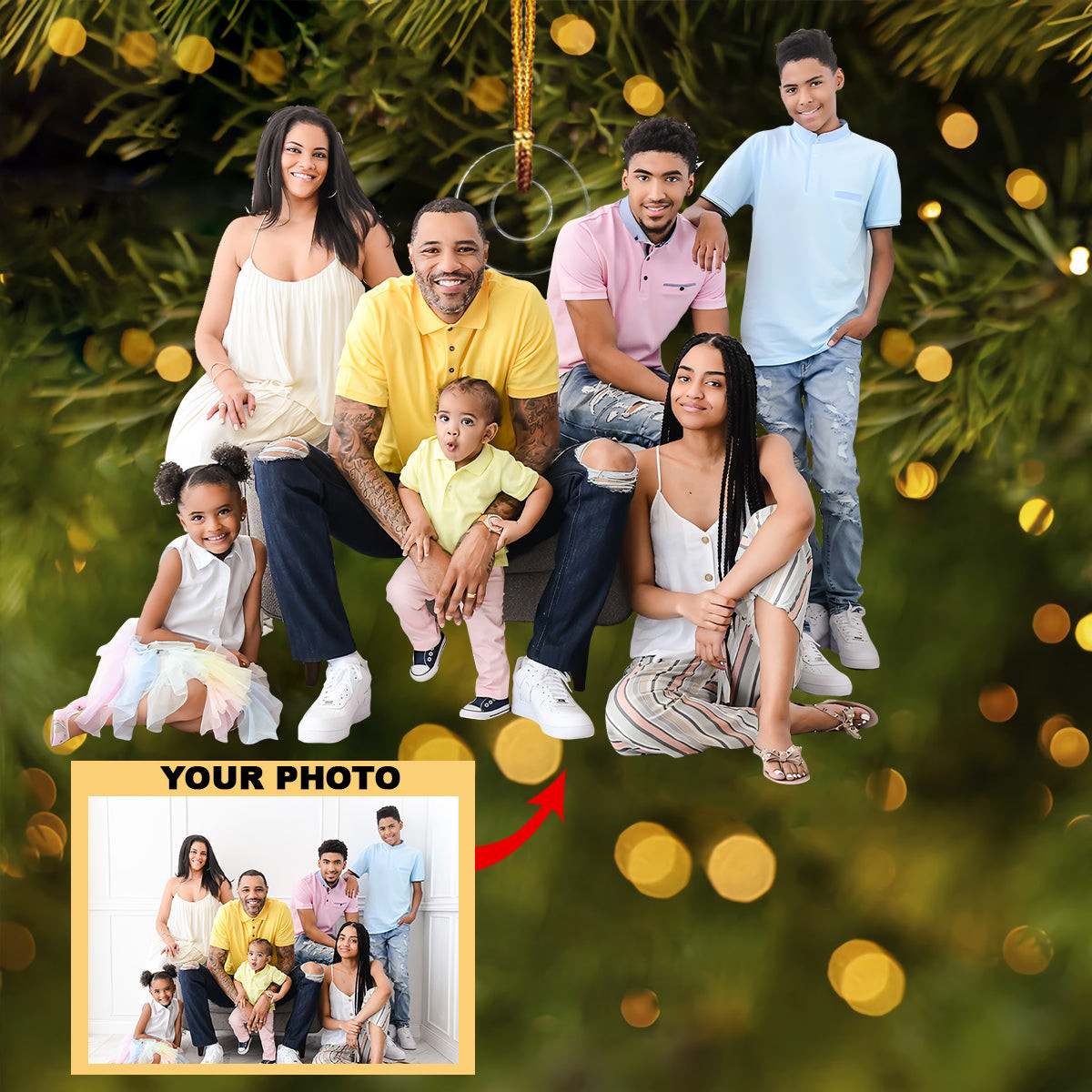 Customized Your Photo Ornament Happy Family  Personalized Photo Mica Ornament  Christmas Gift For Family Member