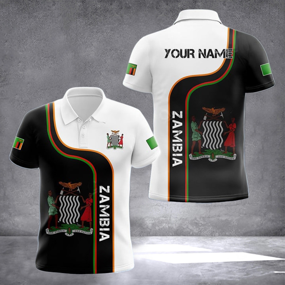 Customized Zambia Coat Of Arms Polo Shirt Zambian Flag Crest Emblem Apparel