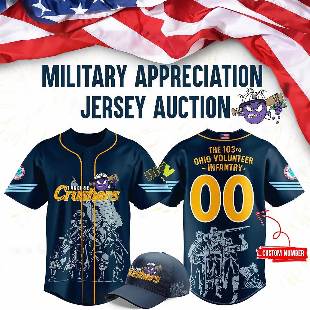 CustomLake Erie Crushers Military Appreciation Limited Edition Baseball Jersey Dad Gifts