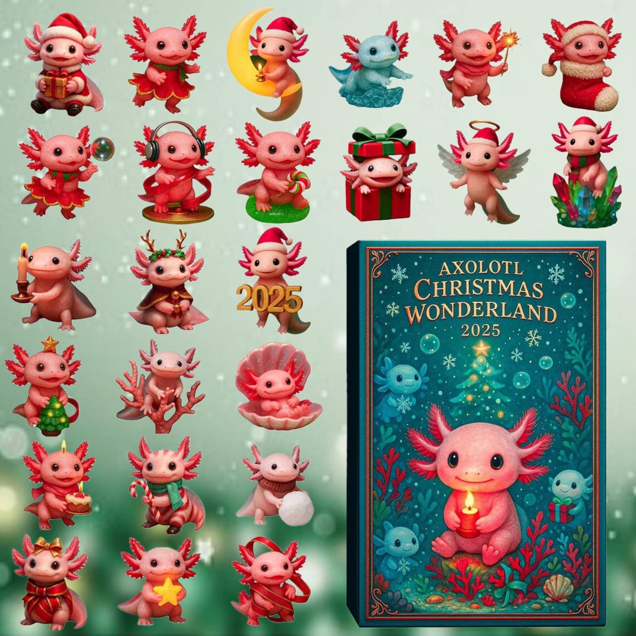 Cute Axolotl Ornament Advent Calendar 2025 Festive Countdown Unique Christmas Presents For Her