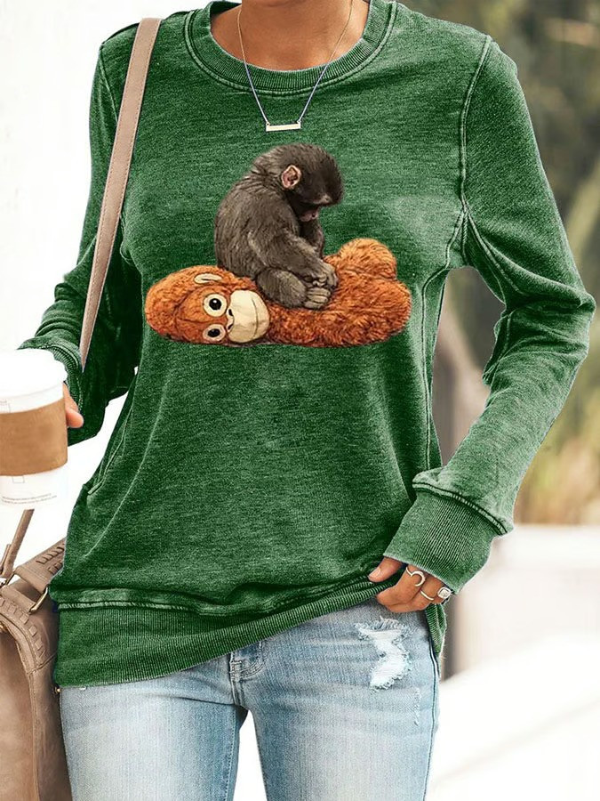 Cute Baby Punch Money Sweatshirt Adorable Animal Graphic Pullover Funny Monkey Lover Shirt Best Gift Ideas