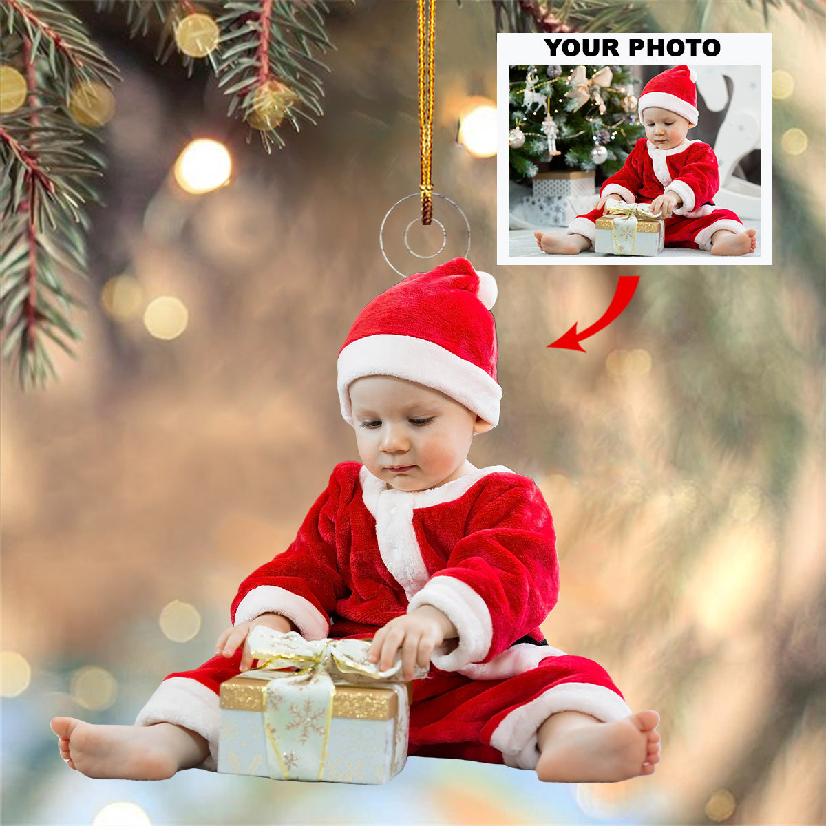 Cute Baby With Present Personalized Photo Mica Ornament Christmas Gift For Baby Family