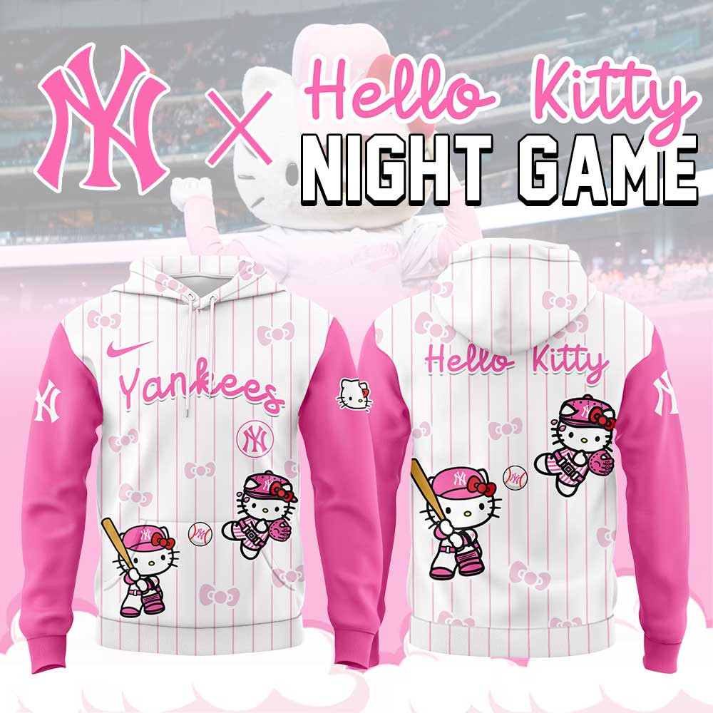 Cute Baseball Hello Kitty New York Yankees Hoodie Gifts For Baseball Fans