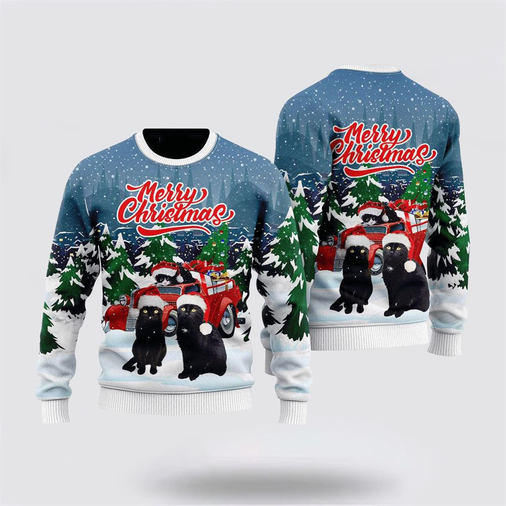 Cute Black Cat Ugly Christmas Sweater Christmas Gift For Cat Love Christmas Present Ideas