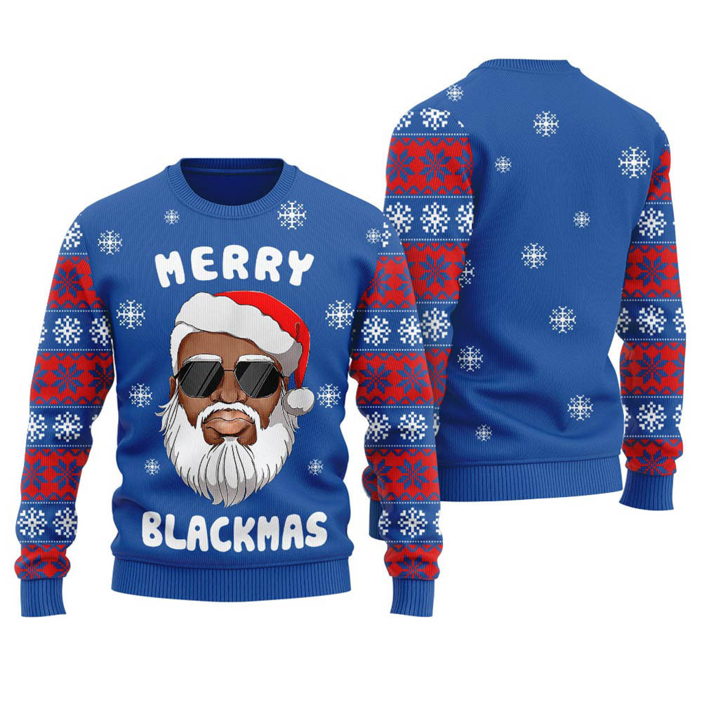 Cute Black Santa Merry Xmas Christmas Sweater Royal Heartwarming Christmas Gift Sweater for Him or Her