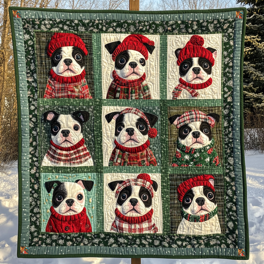 Cute Boston Terrier Christmas Quilt Blanket Couch Blanket Useful Gifts For Dad