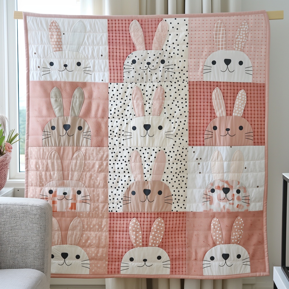 Cute Bunny Patch Quilted Blanket Baby Nursery Cozy Bedding Warm Throw Best Gift For Bunny Lovers