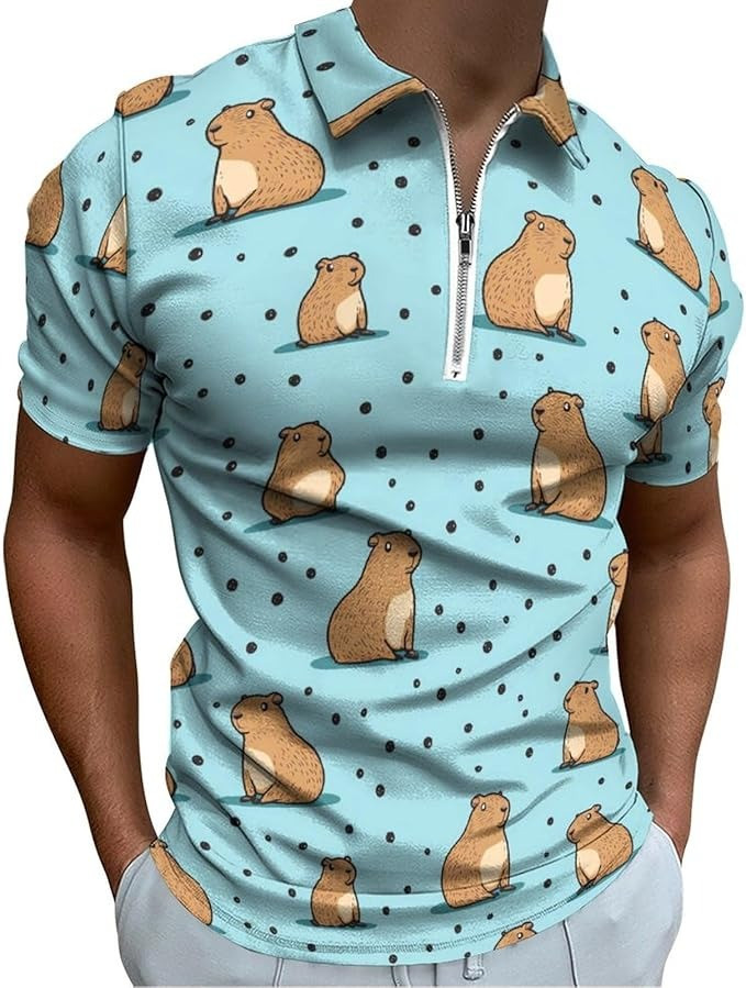 Cute Capybara Men's Zip Polo Shirt Gifts For Capybara Lovers
