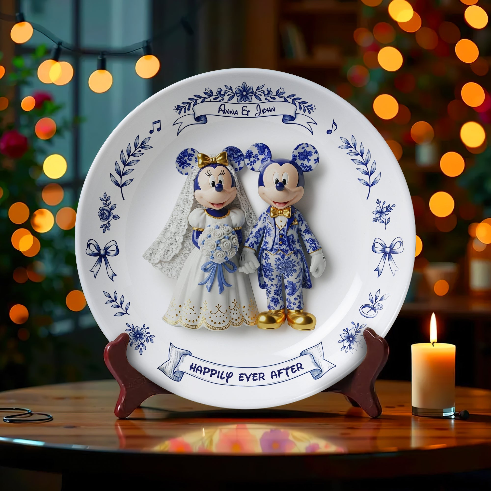 Cute Cartoon Couple Round Plate - Personalized Gift For Couples - Custom Portrait Funny Christmas Gift