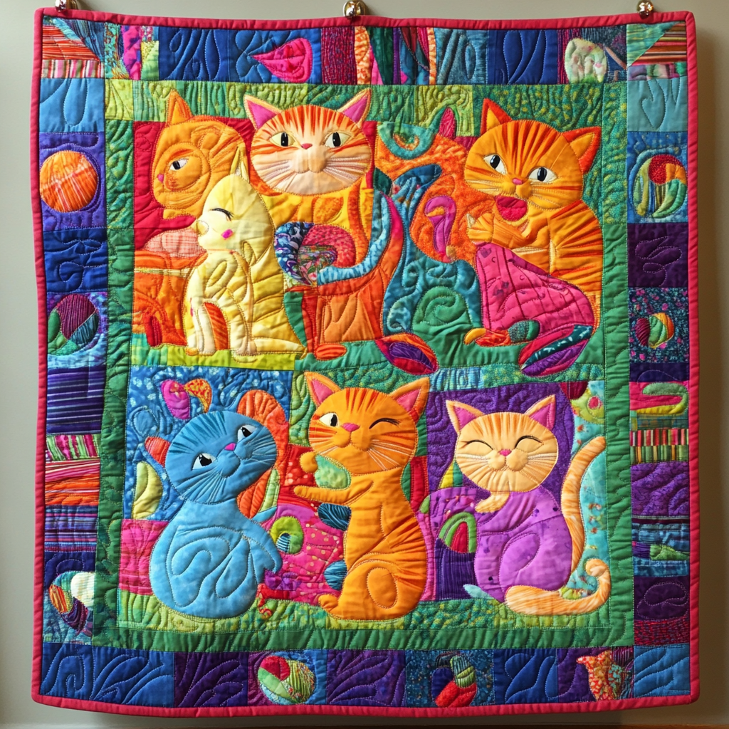 Cute Cat And Yarns Quilted Blanket Cute Blankets For Her