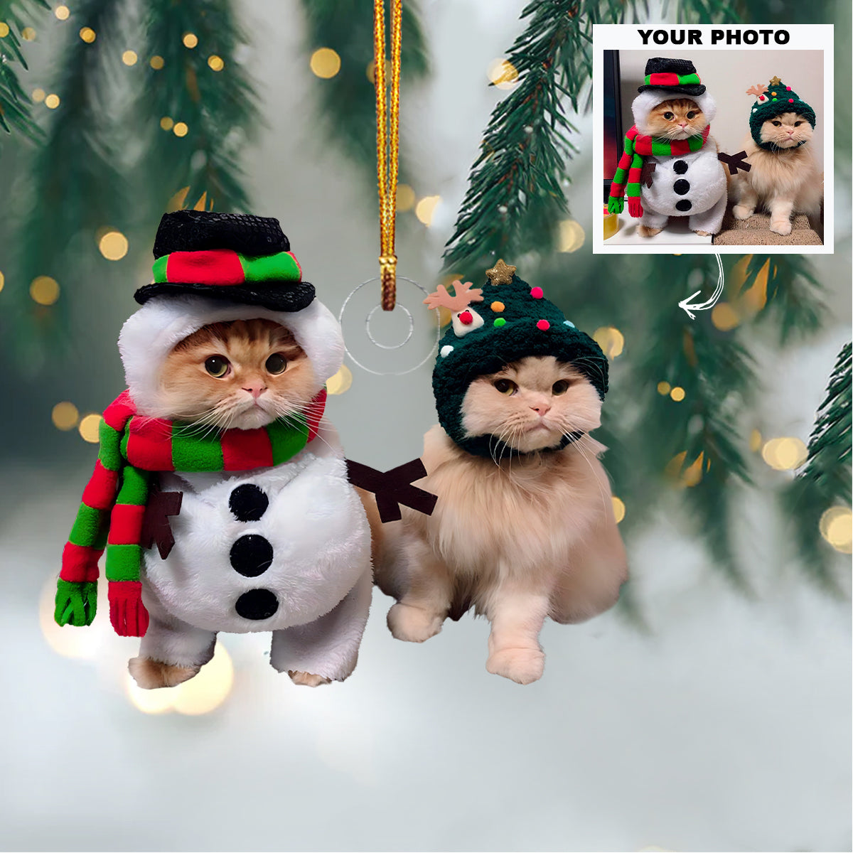 Cute Cat Christmas Personalized Custom Photo Mica Ornament Christmas Gift For Cat Dad
