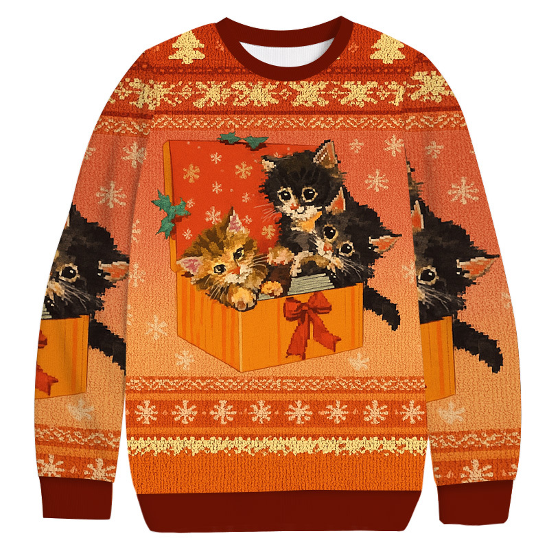 Cute Cat In Gift Box Christmas Ugly Sweatshirt Funny Xmas Party Outfit Cute Cat In Gift Box Christmas Ugly Sweatshirt Funny Xmas Party Outfit
