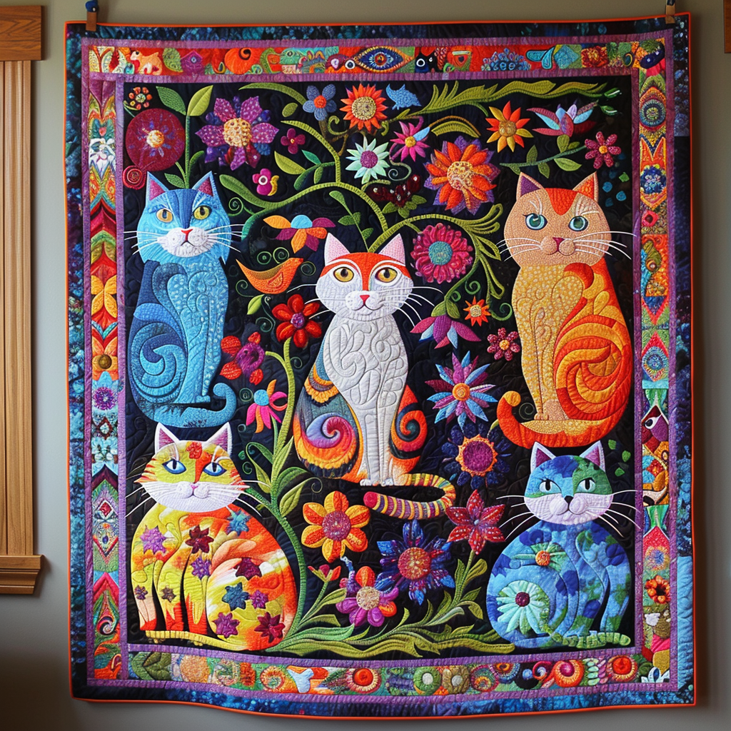 Cute Cat Quilted Blanket Gifts For Cat Owners