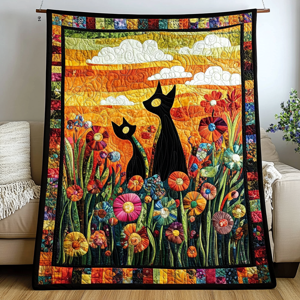 Cute Cat Quilted Blanket Unique Cat Gifts